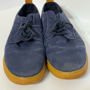 Clae Ellington Textile Navy Canvas Oxfords with Tan Soles, Sz 10